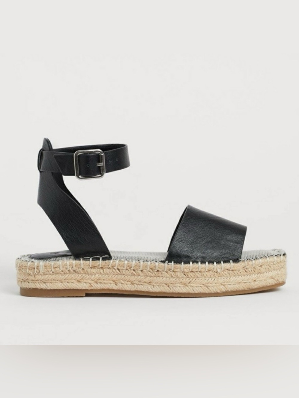 H&M Black Leather Ankle-Strap Espadrille Sandals for Women
